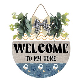 Welcome to Our Home Sign Door Decor Round Wood Wreaths Wall Hanging Sign Farmhouse Porch Sign front Door Decoration for Housewarming Gift 12 Inches