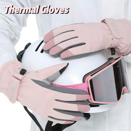 Irunfast Women's Winter Ski Gloves, Peach Pink Thermal Gloves Women,Windproof Waterproof Thermal Gloves Non Slip Touchscreen Winter Gloves for Skiing, Cycling,Outdoor Sports