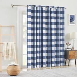 Melodieux Buffalo Check Plaid Patio Door Curtain 84 Inches Long, Thermal Insulated Extra Wide Curtains for Sliding Glass Doors, Blackout Living Room Divider Drape, Blue, 100 x 84 Inch, 1 Panel