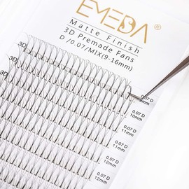 EMEDA Premade Volume Fans 3D Eyelash Extensions Set 0.07 mm D-Curls Volume Eyelash Extension 9 mm 10 mm 12 mm 13 mm 15 mm Eyelash Extension Set (3D 0.07-D -Mix)
