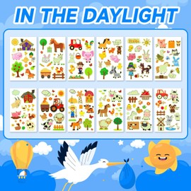 Acevegue Temporary Tattoos for Kids Party Bag Fillers, 12 Sheets Luminous Tattoo Stickers for Children Party Favours, Party Toys Birthday Decoration Supplies(Farm Animals)