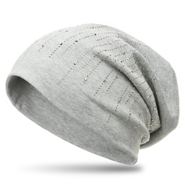 Caspar MU142 Beanie Hat with Stylish Rhinestone Stripes and Warm Flannel Fabric, lightgrey