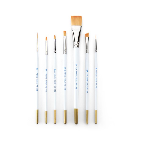 Royal Gold Royal & Langnickel, 7pc Variety Brush Set, Includes - Wash, Shader, Angular, Filbert & Liner Brushes