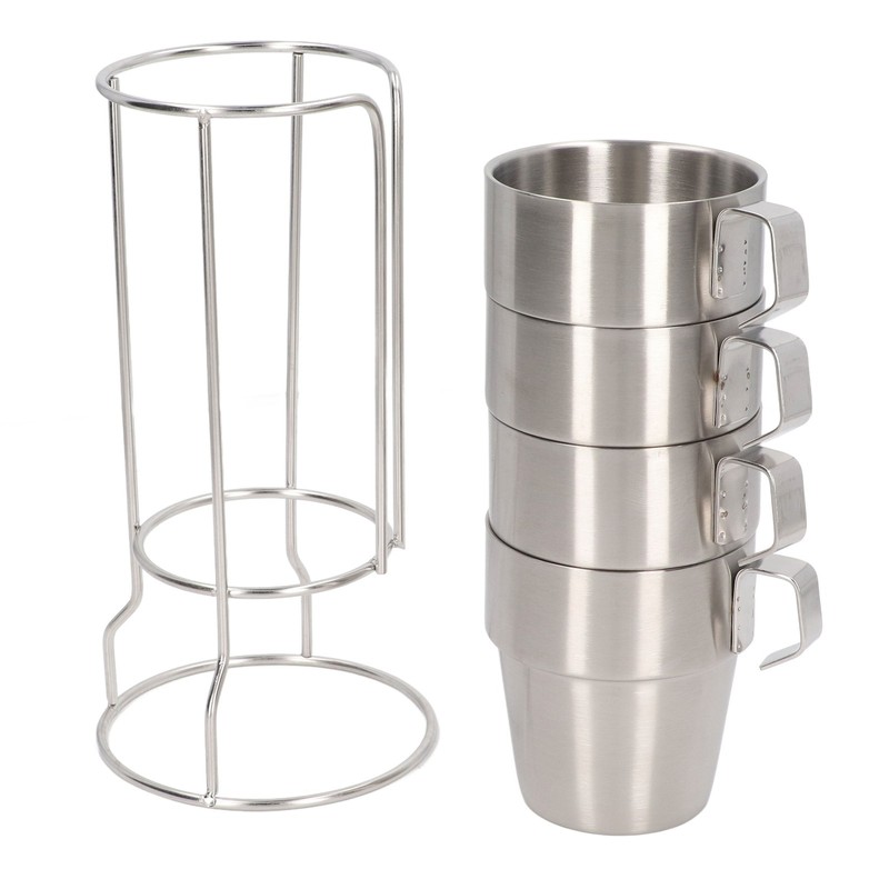 Stainless Steel Camping Cup Set of 4 Double Layer Coffee