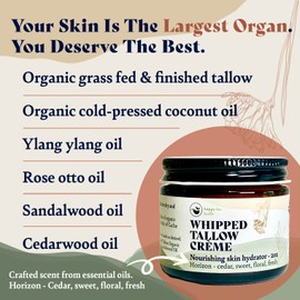 HAPPY FOX Tallow Skin Cream, Organic Grass-Fed & Finished - Handmade in Small Batches with Essential Oil Blends, Beef Tallow Moisturizer Balm for Body & Hands, Horizon Scent, 2oz / 60ml