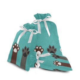 Cat Dog Paws Cute 3 Pack Christmas Gift Bags, Drawstring Xmas Bag, Gift Wrapper Bag for Holiday and Parties
