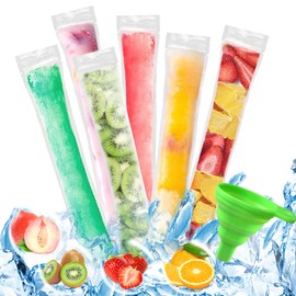 Popsicle Bags, Pack of 200 Ice Pop Bags with Green Funnel, Water Ice Bags Reusable, Popsicle Moulds Bags, Popsicle Moulds Bag 5.5 x 27.5 cm, for Yoghurt Juice Smoothies