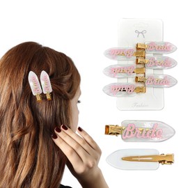 6Pcs Bride Hair Clips for Bachelorette Party Blue and White Bridal Hair Accessories Wedding Getting Ready With Me Set Bride Tribe Gift Bridal Shower Favors Bridesmaid Hairpins Somethin (Pink)