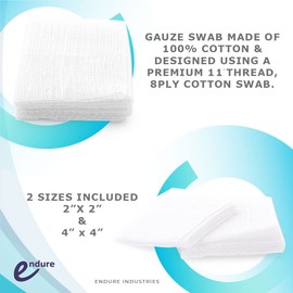 Endure Wound Care Kit 2, First Aid Pack, Gauze Swab 2"x2" Pack of 100, Gauze Swab 4"x4" Pack of 100, 1 Roll of White Paper Tape, 10 Alcohol Prep Pads & 1 Cohesive Bandage (White Cohesive Wrap)