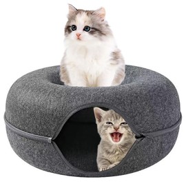 Cdycam Large Cat Donut Cave, Cat Tunnel Bed for Indoor Cats, Scratch Resistant Cat Toys, Up to 30 Lbs (Dark Grey, Large)