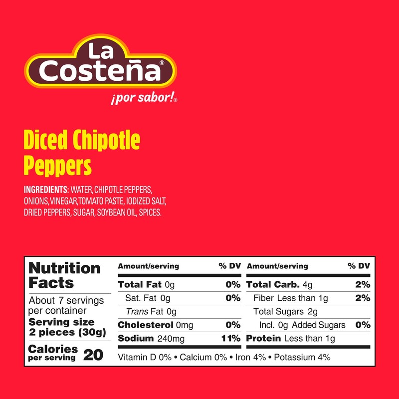 La Costeña Chipotle Peppers - Spicy Smoked Diced Peppers for