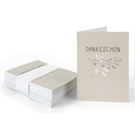 25 Geschenkanhänger - Dankeschön - Creme mit Blumen, originelle Mini Dankeskarten zum Geschenke Beschriften, Handlettering, edel exklusiv individuell, A7 Recyclingpapier Klappkarten