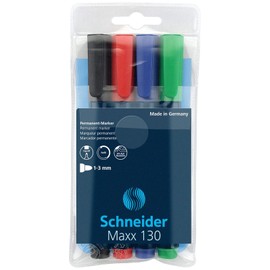 Schneider Pen, Maxx 130 Markers, Wallet, Assorted Pack of 4 - Black, Red, Blue & Green (113094)