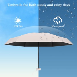 Mini Travel Umbrella, Travel Umbrella, 6 Ribs Mini Umbrella, Small UV Umbrella, UV Foldable with Capsule Box, Travel Waterproof and Windproof for Men and Women, Indus Rice