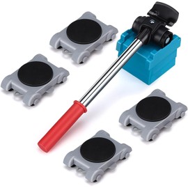 Furniture Transport Roller Set 8 Pieces - Furniture Lifter Tool Set - Device Lifter - Contains 4 Furniture Rollers, 3 Raising Pads, 1 Handle - Rubber Handle - Non-Slip Design for Heavy Furniture