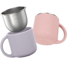 Bakpoco 2-IN-1 Open Toddler Cups, Stainless Steel Baby Cup + Silicone Training Cup for Toddlers Kids Babys Drinking Water, No Plastic | No Soap Smell | Shock-Proof, 2-Pack Blush/Lilac