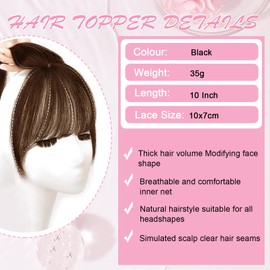 Hair Toppers for Women Real Human Hair Upgrade Base Seamless 360°3D Cover Topper for Women with Thinning Crown Wispy Clip in Bangs Realistic Scalp Line HairPieces Dark Brown