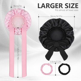 Bigqin Satin Bonnet Silk Bonnet for Sleeping, 2 Pack Hair Bonnet Night Sleep Cap with Tie Band Head Wrap Bonnets for Women and Girls Curly Natural Hair, Black & Pink