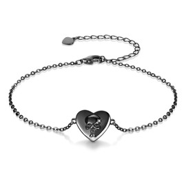 GNOCE Skull Bracelet Silver 925 Sterling Silver Heart Lucky Bracelet for Women Girls Mother's Day Gift, Silver