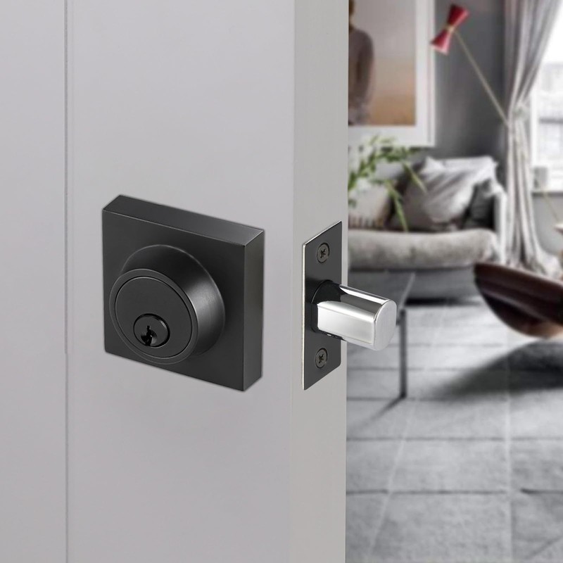 Matte Black Square Single Cylinder Deadbolt Lock, 6 Pack, Home