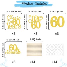 12Pcs 60th Birthday Centerpiece Sticks 60th Birthday Centerpieces for Tables 60th Birthday Table Decorations 60th Birthday Party Decorations Supplies Gold