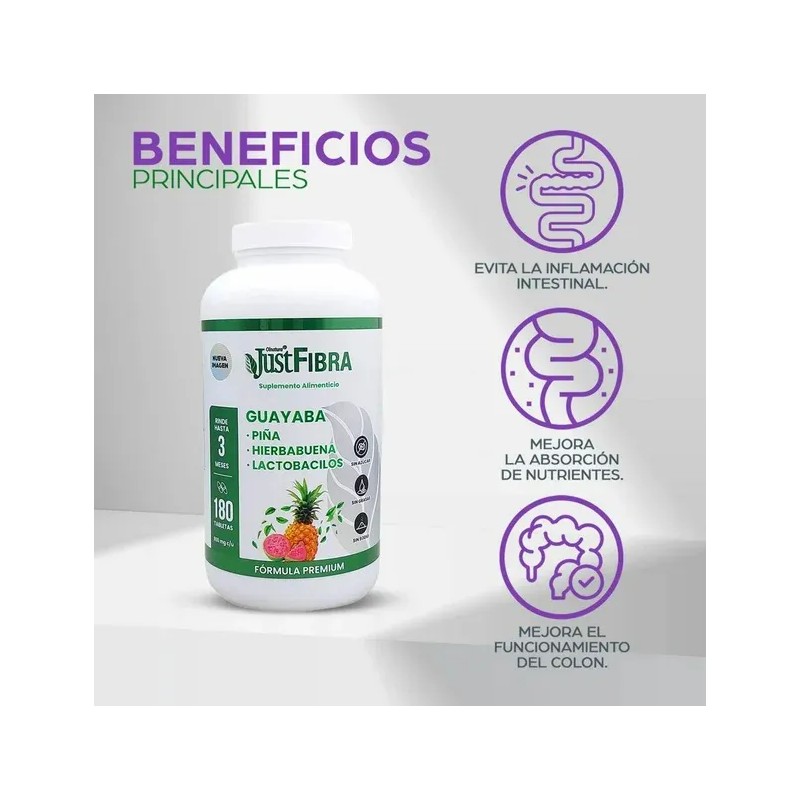 Suplemento Alimenticio Justfibra Guayaba Frasco Con 180 Tab Sabor Sin