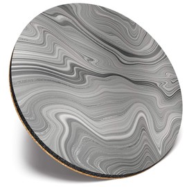 Round Single Coaster - BW - Grey Marble Stone Ink Art |Glossy Quality Coasters | Tabletop Protection for Any Table Type #43001