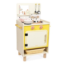 Janod - Wooden Children's Kitchen - Equipped with Oven, Sink and 11 Accessories Included - Rotating Sound Buttons - Imitation Toy and Learning - from 2 Years, J06641, Yellow