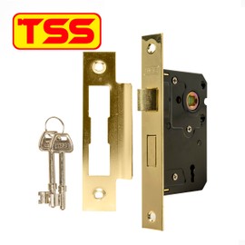 TSS 3 Lever Mortice Sash Lock for Internal Doors 3" (79mm) in Polished Brass. Internal Door Lock with 2 Keys. Door Lock with Key for Internal and External Doors.