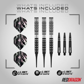 RED DRAGON Darts - Paradym - 90% Tungsten - 18g barrel / 20g Full Weight Soft tip Darts Set with Dart Flights and Dart Shafts (Stems)