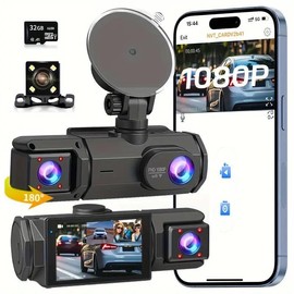 Car Dashcam, 1 Set Car DVR with 32GB Memory Card, HD Car DVR, Video Surveillance for Car, Vehicle DVR, Auto DVR, Truck DVR, SUV DVR - Color: Black, Specification: Front+Inner