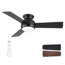 putroad 42 Inch Ceiling Fans with Lights: Low Profile Ceiling Fan with Light and Remote - Flush Mount Ceiling Fan 3 Blades 6 Speeds Reversible 3CCT Dimmable for Bedroom Living Room Indoor,Black