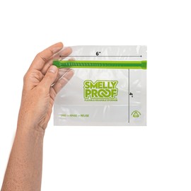 Smelly Proof 10 x Expandable Stand-Up & Fill REUSABLE Storage Bags for Food Designed & Mfg in US, NO PEVA, BPA FREE, Reusable Snack Bags, Dishwasher-Safe, Clear 3 mils STAND & FILL 6" x 4" - 10pk