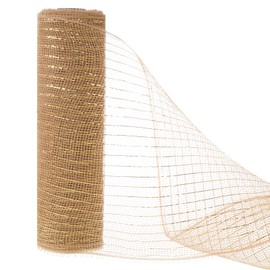 baotongle Deco Mesh Roll Mesh Plastic Mesh Roll Mesh Ribbon Glitter Metallic Wrapping Ribbon for Tree Door DIY Project Wreaths Party Decorations Wrapping Craft(Champagne, 10inchesx10Yard)