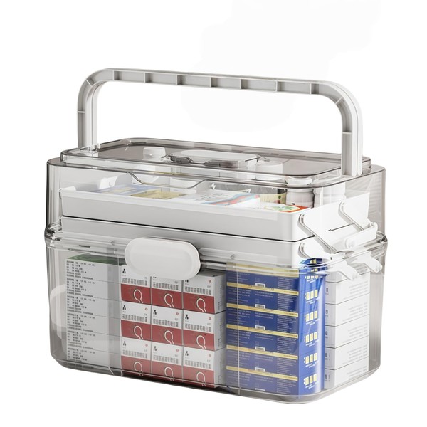 Generic Medicine Organizer Box, Portable 3-Layer Foldable Medical Storage with