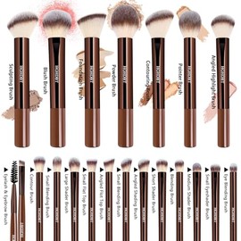 HGHDBT Juego de 57 brochas de maquillaje marrón profesional con estuche sintético prémium para base, corrector, rubor, sombra de ojos, polvo de ojos y