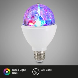 Briloner Leuchten 0528-003 LED Partylicht, Disco Lichteffekte, selbstdrehend, Farbwechsel, Leuchtmittel, LED Birne 3 W, für alle Lampen mit E27 Fassung, Kunststoff, 7.3 x 12.9 cm, Weiß