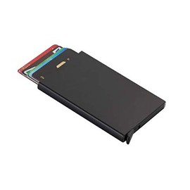 One Horse Card Case, Holds 6 Cards, Stylish, Sliding, Lightweight, Thin, Prevents Skinning, Magnetic Protection, Black