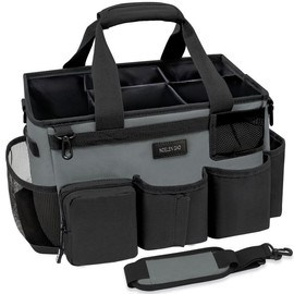 Portable large capacity wearable cleaning bag cleaning supplies handbag adjustable cleaning storage bag Organiser Aluminium Mesh Pad Strap Black:_khaki