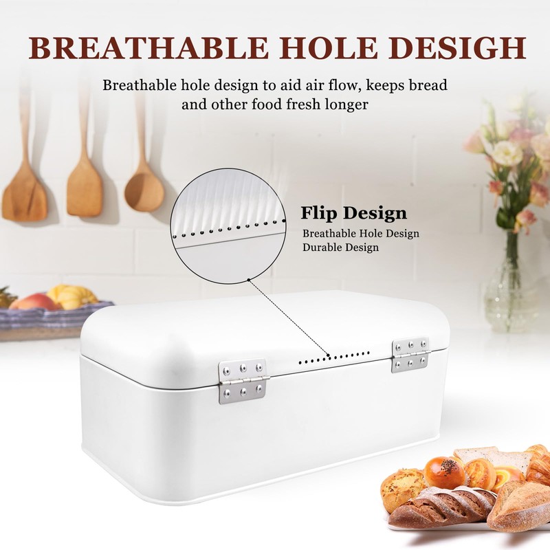 ENLOY Extra Large White Bread Box for Countertop, Stainless Steel