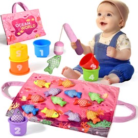 BAHIAKLO Montessori Toys for 1 Year Old Girl Gifts, 20PCS Pink Cloth Fishing Toy for Toddler 1-3, Fine Motor Skills Toy Sorting Learning Baby Toys 6-12-18 Months, One Year Old Girl Boy Birthday Gifts