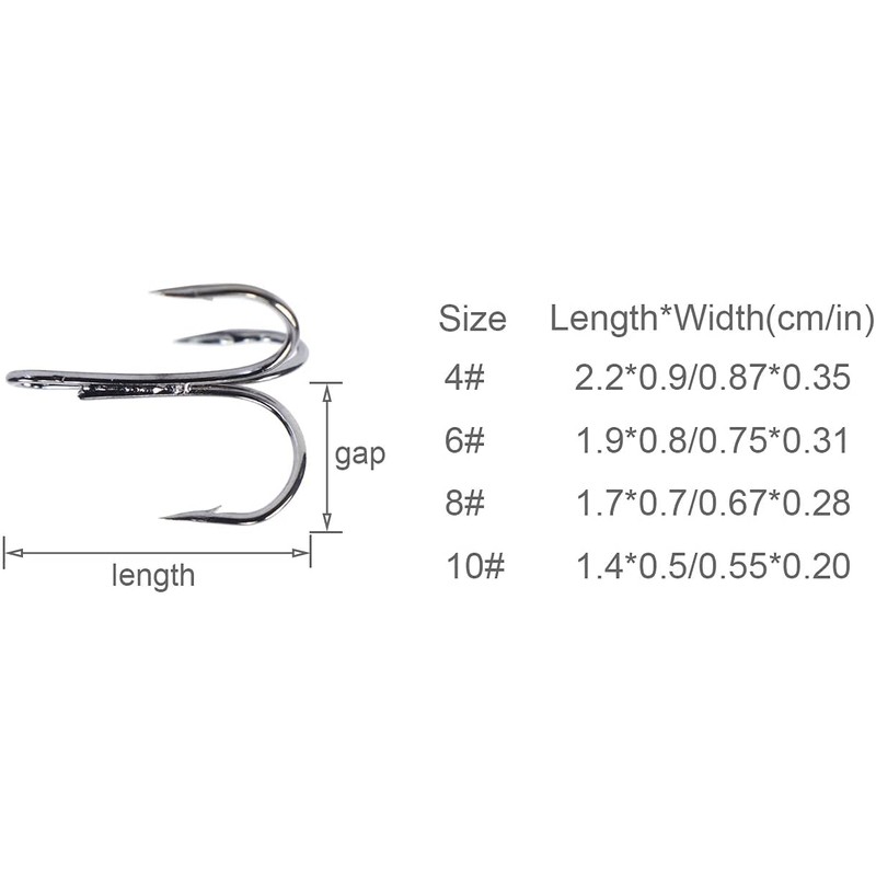Treble Hooks Kit High Carbon Steel Round Bend Fishing Hook
