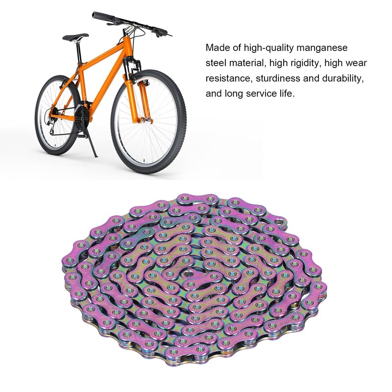 Dilwe Colourful Bicycle Chain, Manganese Steel 10-Way Rainbow Chain with