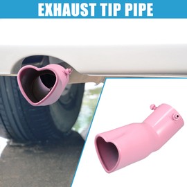 X AUTOHAUX Car Exhaust Tip Heart Shaped Tail Pipe 2.48Inch OD 2.64x2.36Inch Outlet 7.48Inch Length Curved Bolt-On Muffler Tip Metal Pink
