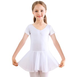Bezioner Girls Ballet Dance Dress White Ballet Outfit Leotard with Skirt for Girls Kids (White,Size 4-5T)