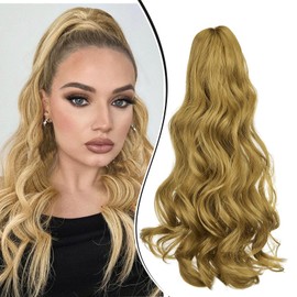 Dcbaboo Ponytail Extension, Ponytail Hairpiece, Braid Extension with Clip, Wavy Long Hair Extension Braid Clip, Synthetic, Wavy Curly Ponytail Hair Extension, 45 cm, Dark Blonde