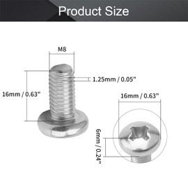 MroMax 5Pcs M8 x 16mm Pan Head Phillips Machine Screws, 304 Stainless Steel 18-8, Fully Thread, Metric Silver Gray Cross Head Screws Bolts