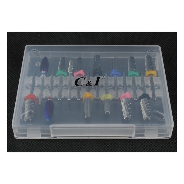 C & I Nail Drill Bit Holder, Max 14 Nail Drills Hold, Dustproof, Clear, Portable Mini Box, Easy to Carry-on, E-File Box (Drill Bits Not Include)