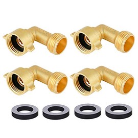 HQMPC Hose Elbow Garden Hose Elbows Hose RV Adapter 3/4" GHT Brass Water Hose 90 Degree Elbows Heavy Duty 4 Pack With 4pcs Washers