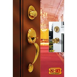 NU-SET Lock | Single Cylinder Deadbolt & Entry Door Handle Set | Single Door Handle Set | Home Improvement & Door Hardware (Brass)